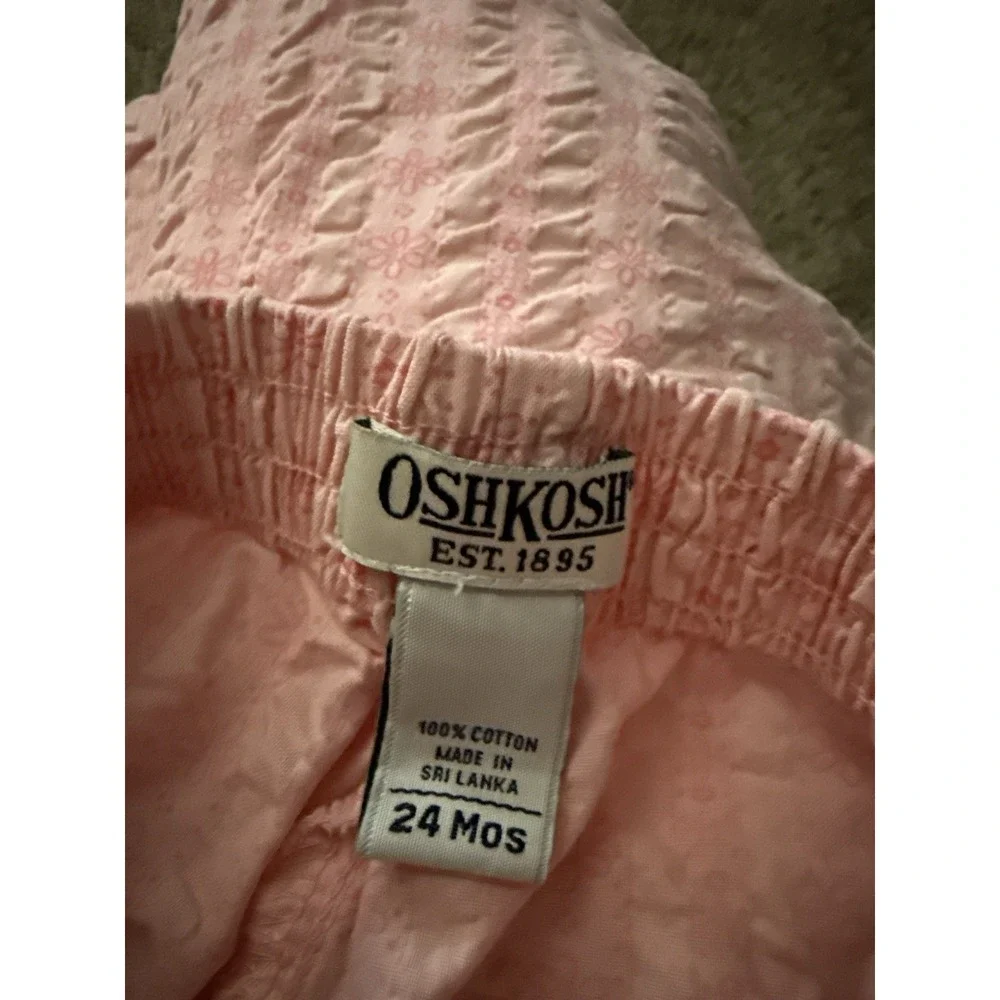 VTG OshKosh B'Gosh Pink‎ Ruffle Hem Flower Stripes Pants Cotton 24 Months
